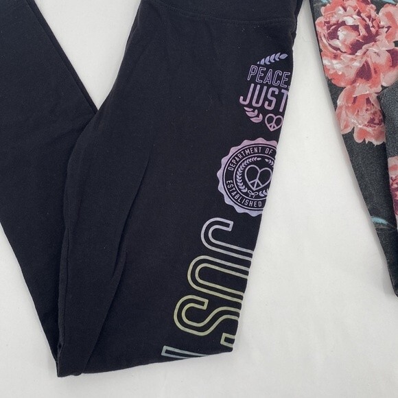 Lot of 2 Justice Full Length Leggings Floral Spellout Leg Girls XL 16/18 - Picture 2 of 7
